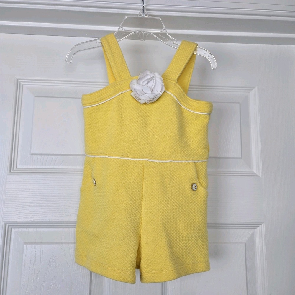 Janie and Jack Yellow Textured Romper with White Flower